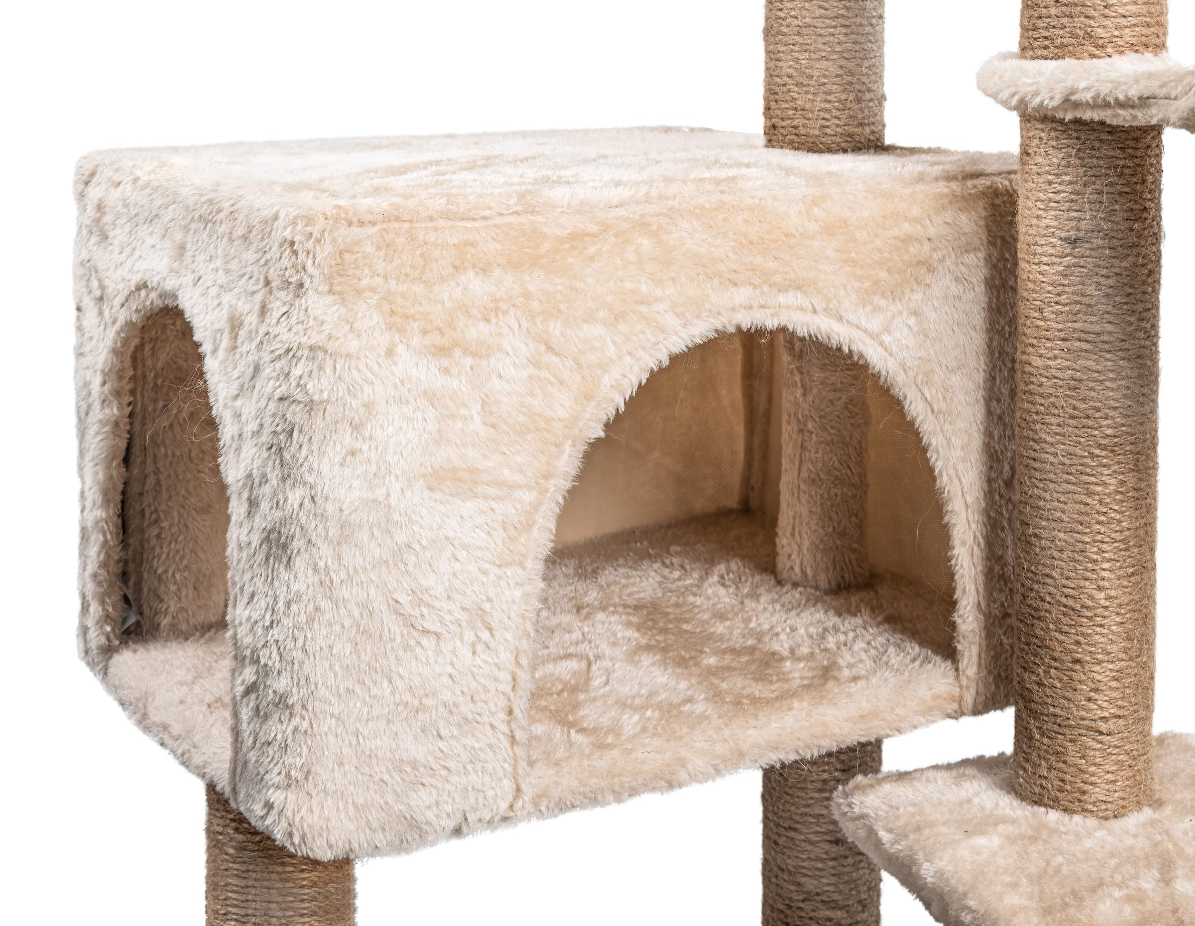 Tiragraffi per Gatti,145cm Alberi tiragraffi,tiragraffi gatto stabile multilivello,Alberi per attività per gatti con 7 pali in sisal, 5 piattaforme, 2 nidi per gatti Mobili per animali da interno