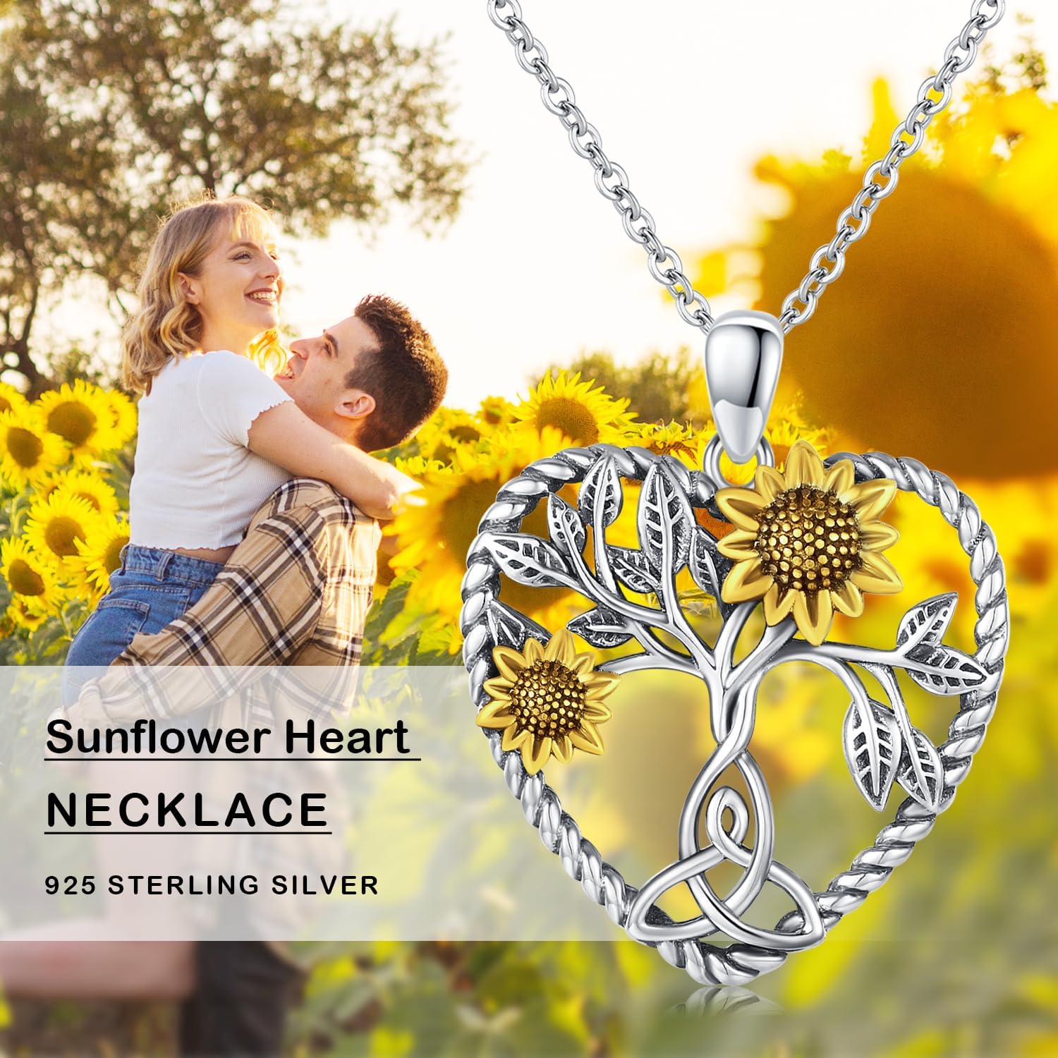 CHENGHONG Sunflower Necklace 925 Sterling Silver Tree of Life Necklace Daisy/Rose/Sunflower Pendant Necklace Sunflower Jewelry Gifts for Women Mom - Image 7