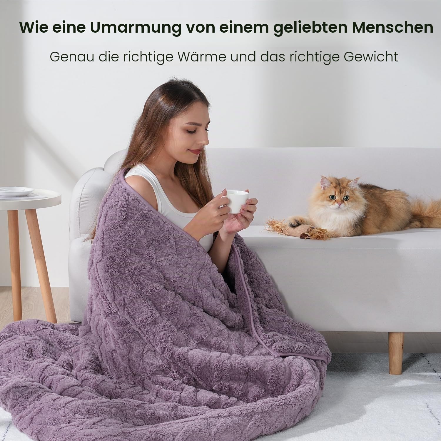 20 kg gewichtete Decke für Erwachsene, dicke flauschige Jacquard-Sherpa-Decke in Queen-Size mit Keramikperlen, weiche gemütliche Sofadecke zum Beruhigen und Entspannen, Lila, 152 x 203 cm
