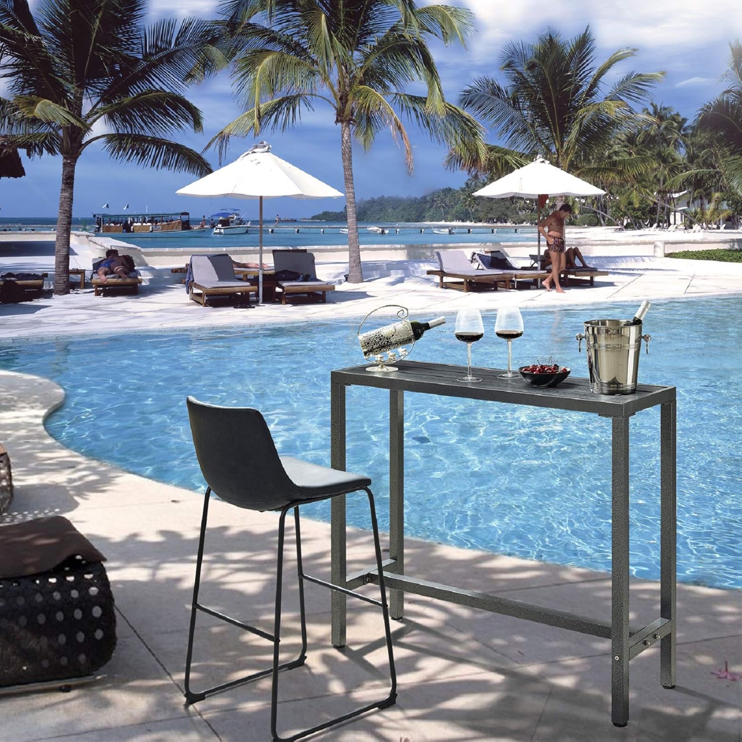 Mr IRONSTONE Outdoor Bar Table 46.5” Pub Height Dining Table Bistro Patio Table with Waterproof Top and Hammer Finish Stands : Patio, Lawn & Garden