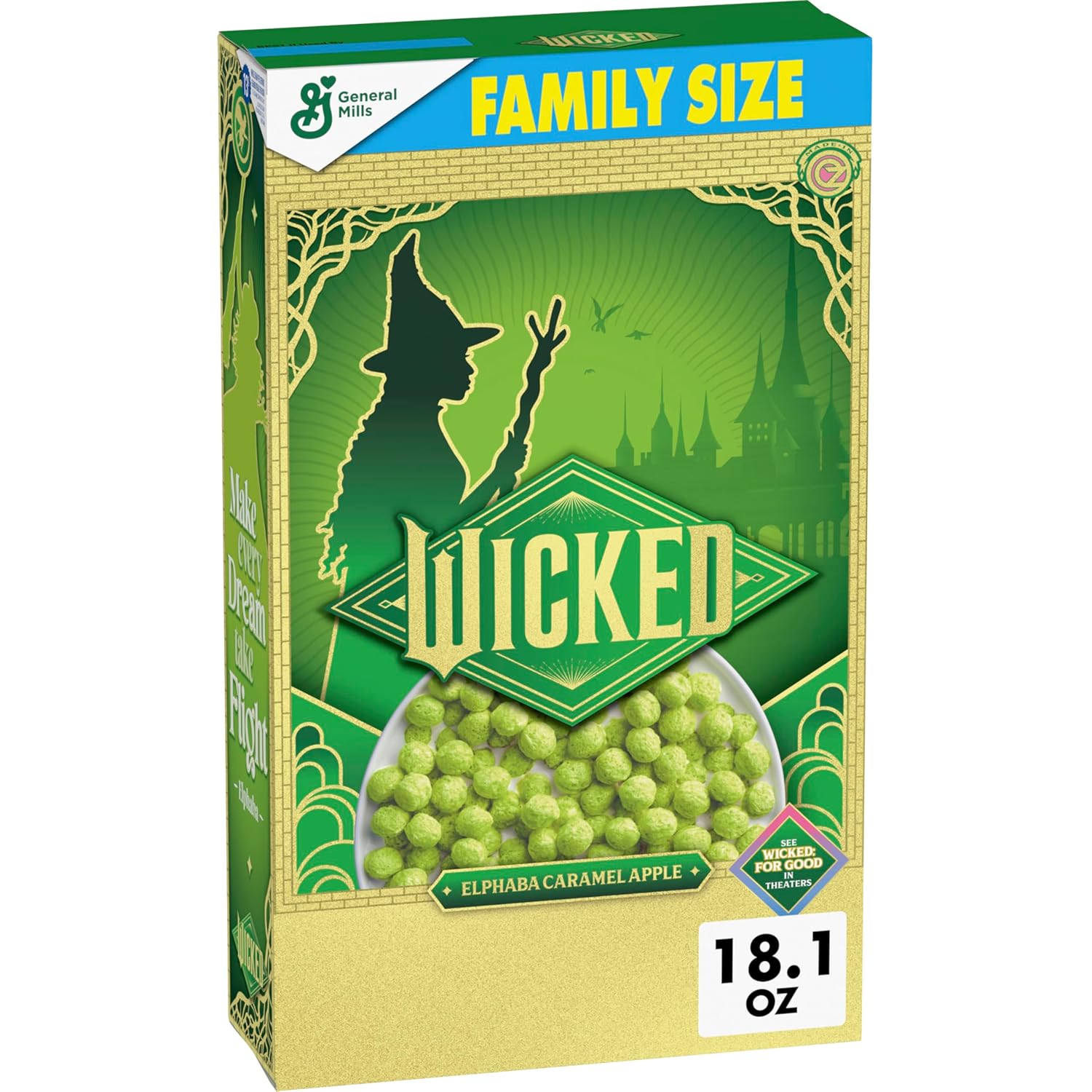 Wicked Cereal, Elphaba Caramel Apple Flavored, Family Size, 18.1 oz best if jul 2026