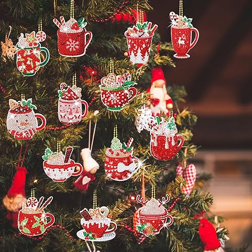 Miniatura 6 de BBTO 15 llaveros de arte de diamantes de Navidad, adornos de pintura de diamantes, adornos de cacao caliente, decoración de llavero colgante de