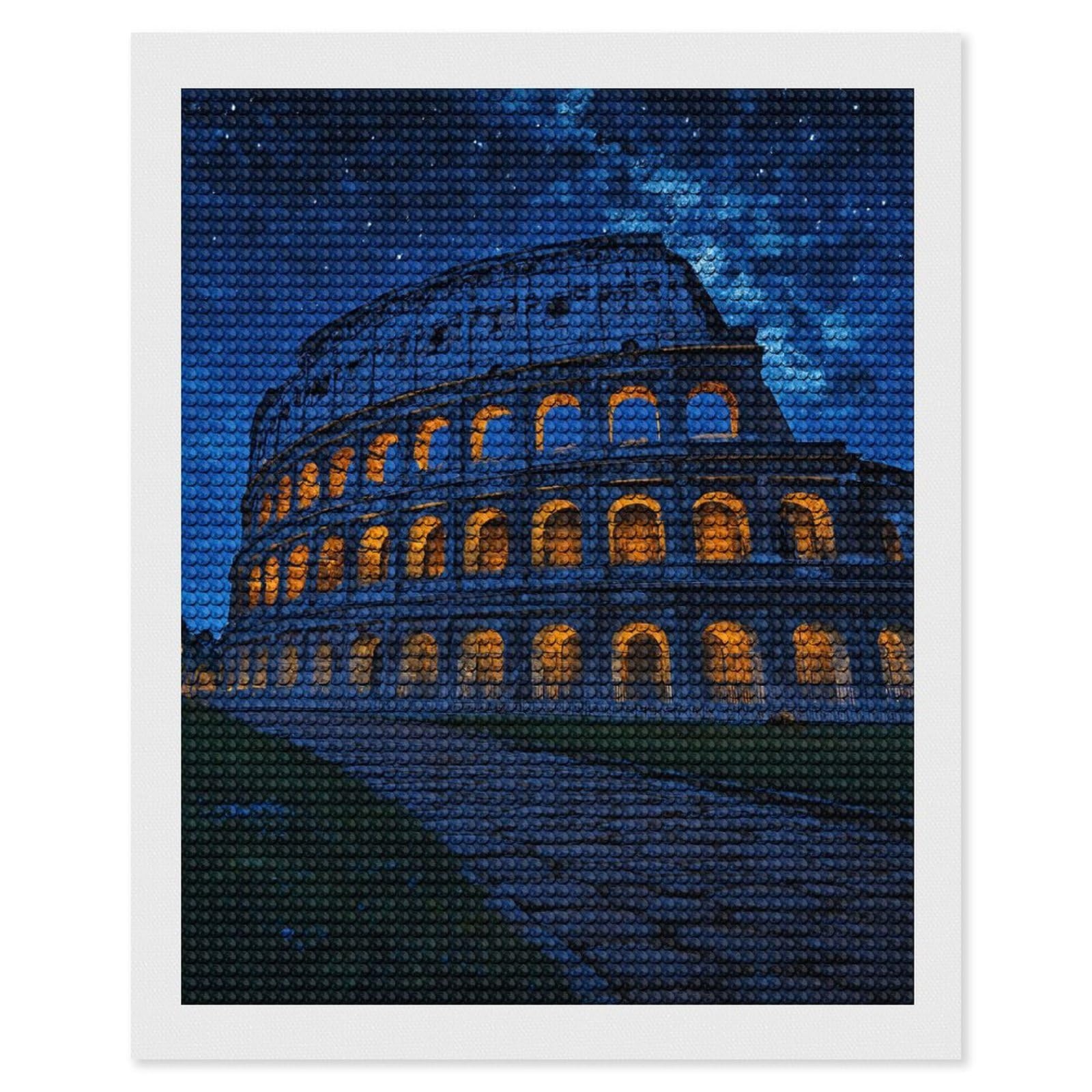 Junmoney Colosseum at Night Under Starry Sky Diamond Art Canvas 16"x20", for Adults, Printed Canvas, Home Wall Decor, Gift Idea, Mindful Craft Activity