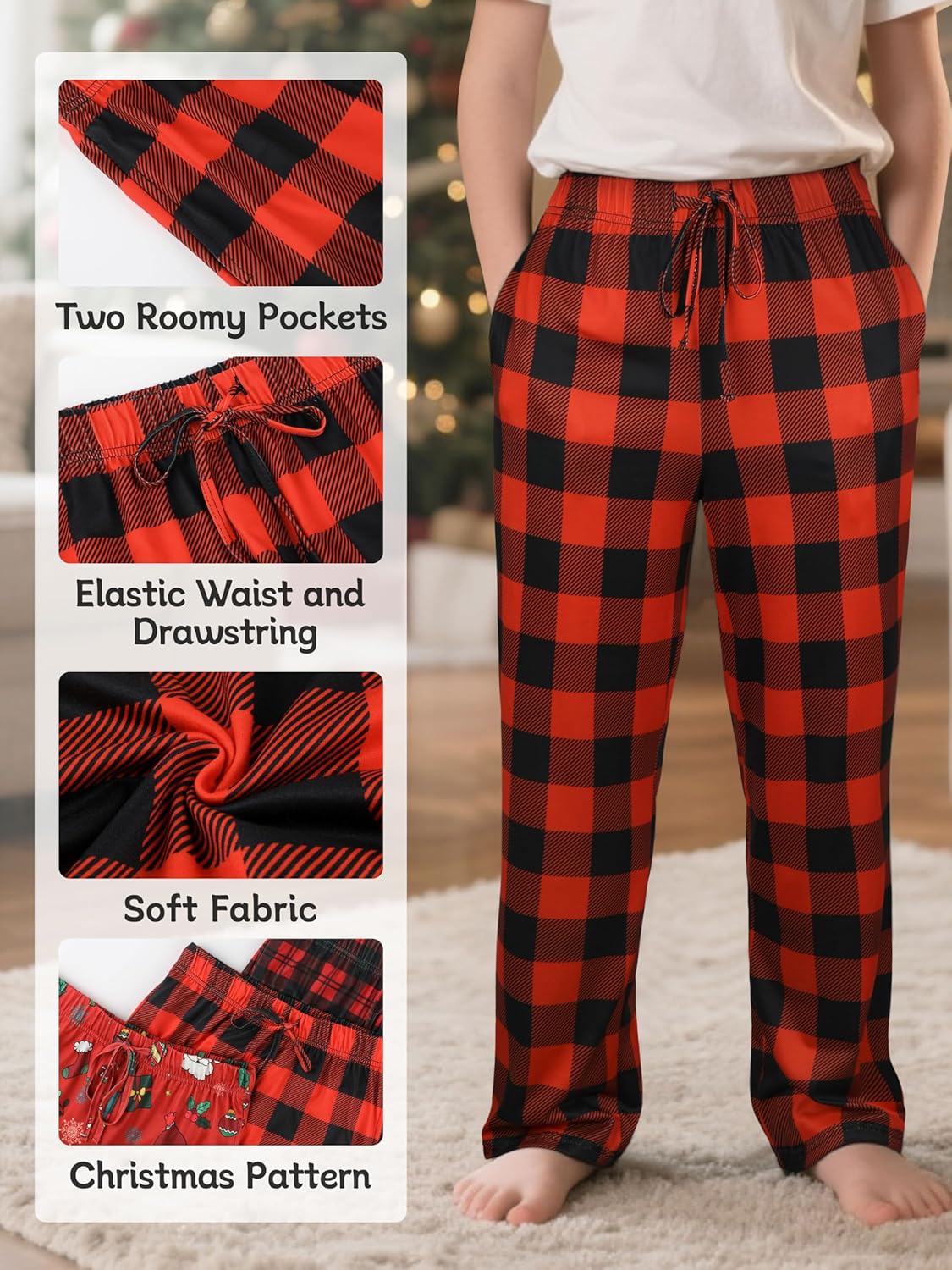 IHU Boys Pajama Pants Soft Kids Plaid Pj Bottom Lounge Pants Sleepwear with Drawsting & Pockets for Boys Girls Clothes - Image 2