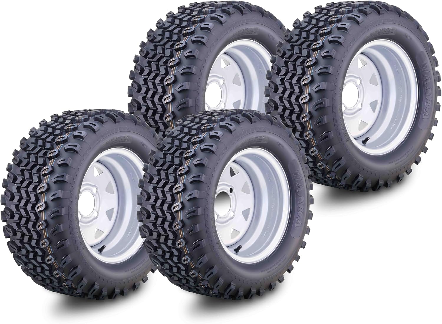 WANDA Golf Cart Tire & Wheel Assembly 18X9-10 with 4 Lugs on 4" PCD ET-15.5 Silver Wheel-14050, Set 4