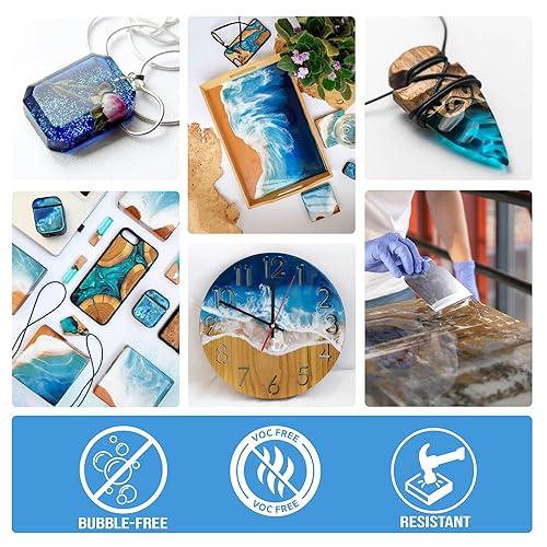 Miniatura 7 de EPODEX Resina artística, kit de resina epoxi transparente para manualidades, posavasos, fabricación de joyas y bricolaje, estabilizado a los rayos
