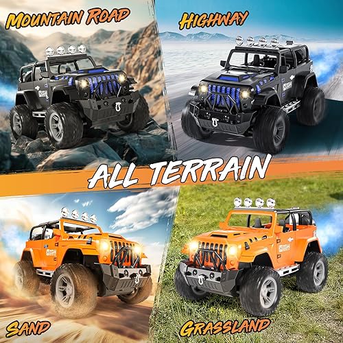 Miniatura 5 de Auto de control remoto 116 con aerosol, luces y sonido, camión de control remoto de 2.4 GHz para niños y niñas, Jeep de automóvil RC todo terreno,