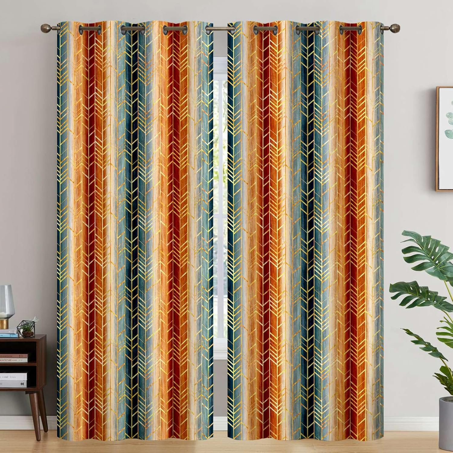 Bohemian Blackout Curtains 84 inch Length Orange Blue