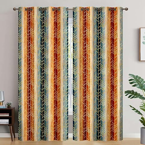 Bohemian Blackout Curtains 84 inch Length Orange Blue Window Curtains,Bstract Geometric Aesthetic Noise Reduction Curtains 2 Panel Set, Curtains for