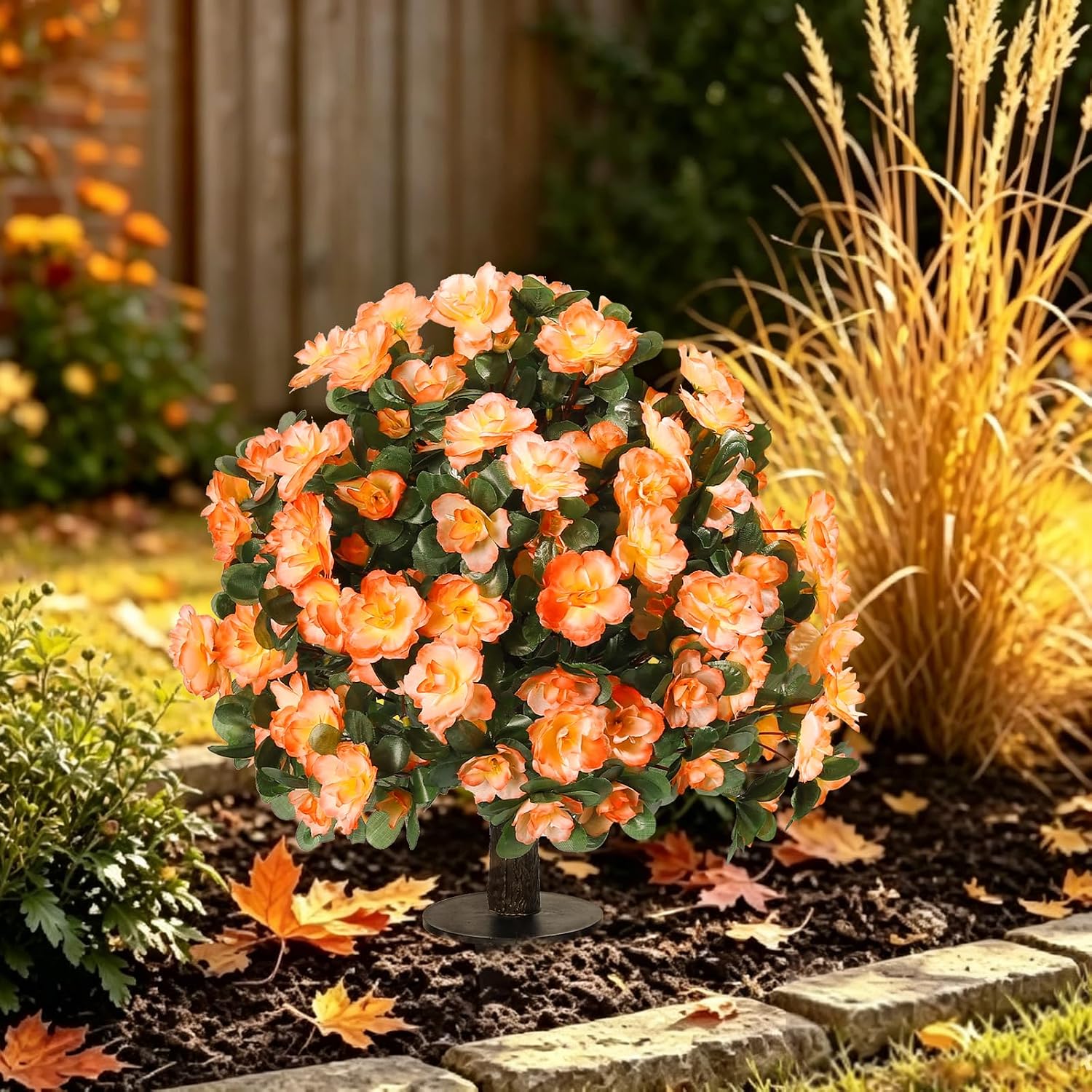 Artificial Silk Azalea Flowers Topiary Ball with Ground Stake,22",Hot Pink
