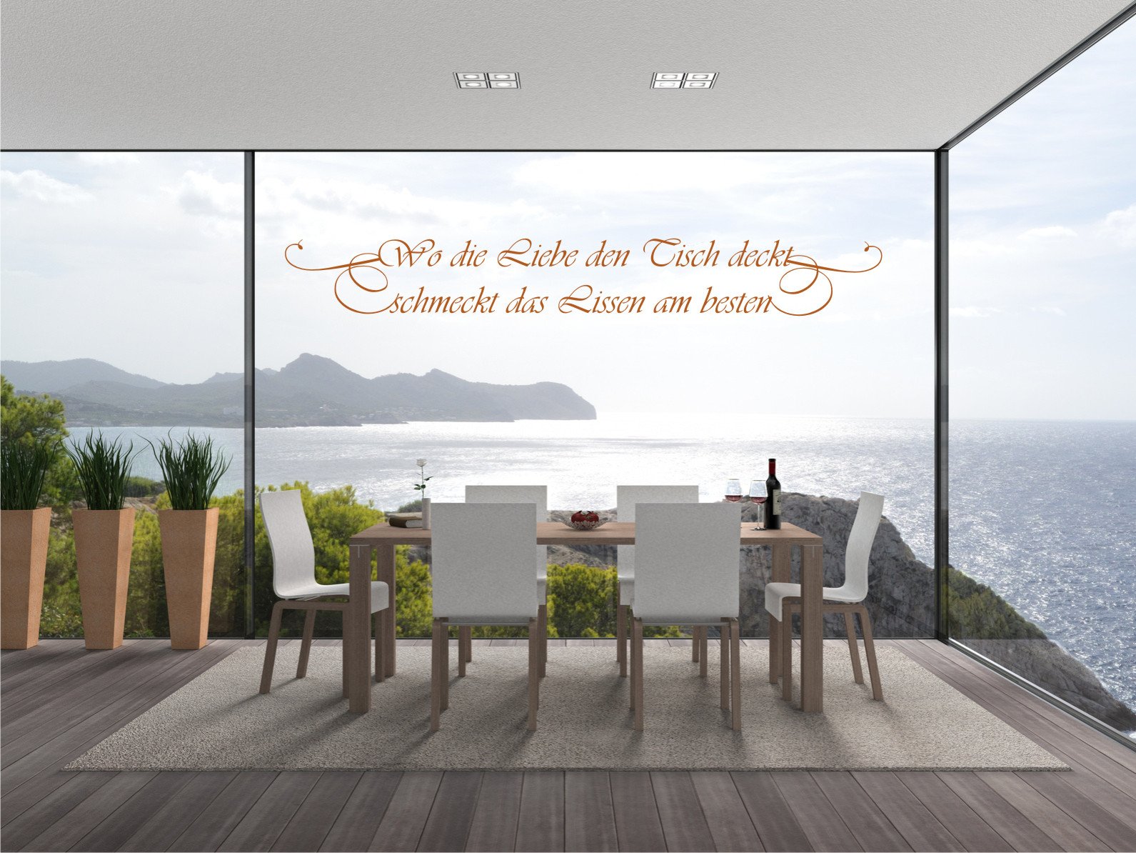 Sticker mural autocollant mural – Où l'amour la Table Couvre – Autocollant dans la cuisine pour les amoureux, noisette, 150x47