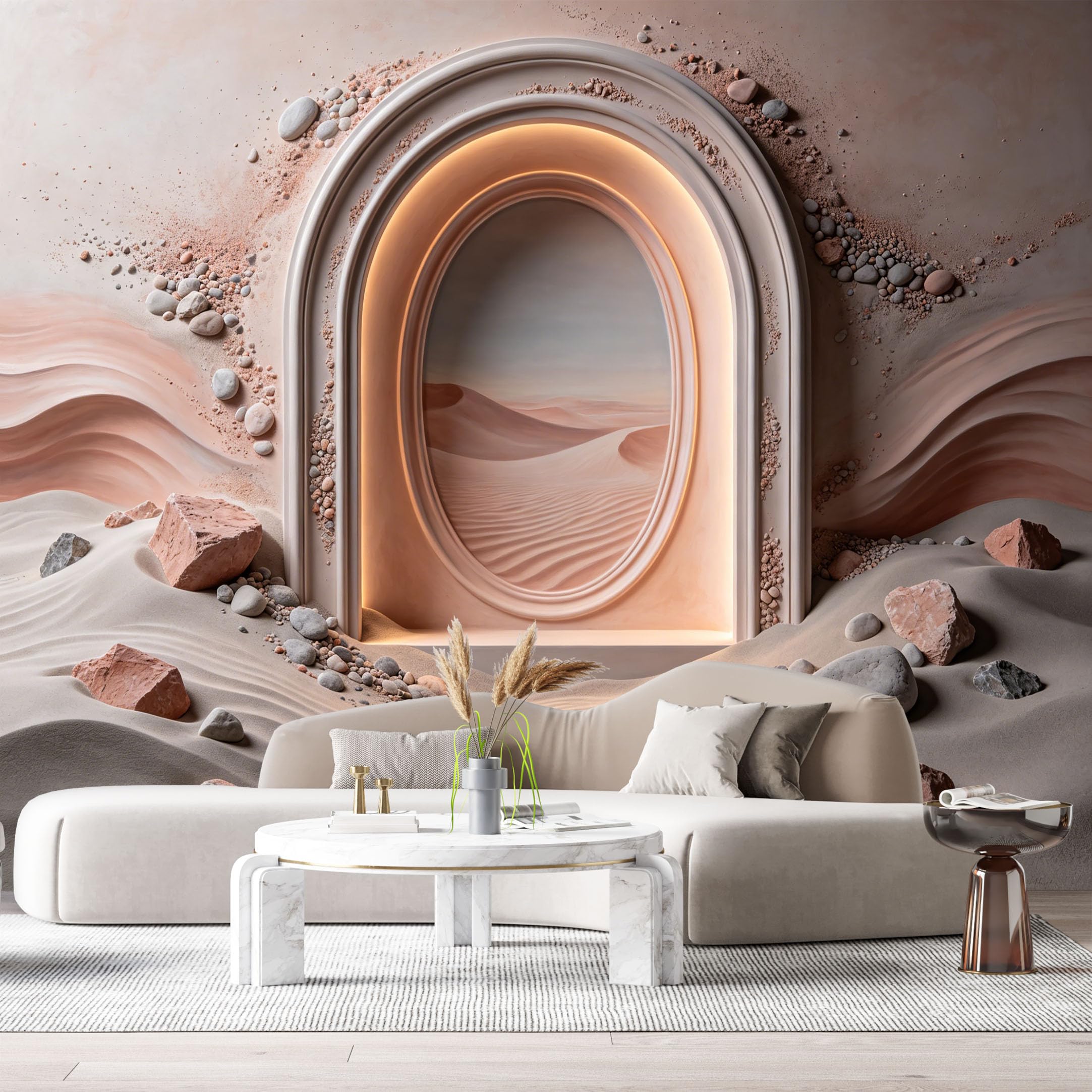 Custom Size Wall Murals Desert Archway Minimalist Sand Dunes 3D Trompe L'Oeil SelfAdhesiveWall Fabric Removable Wallpaper Wall Decor for Living Room Bedroom Bathroom