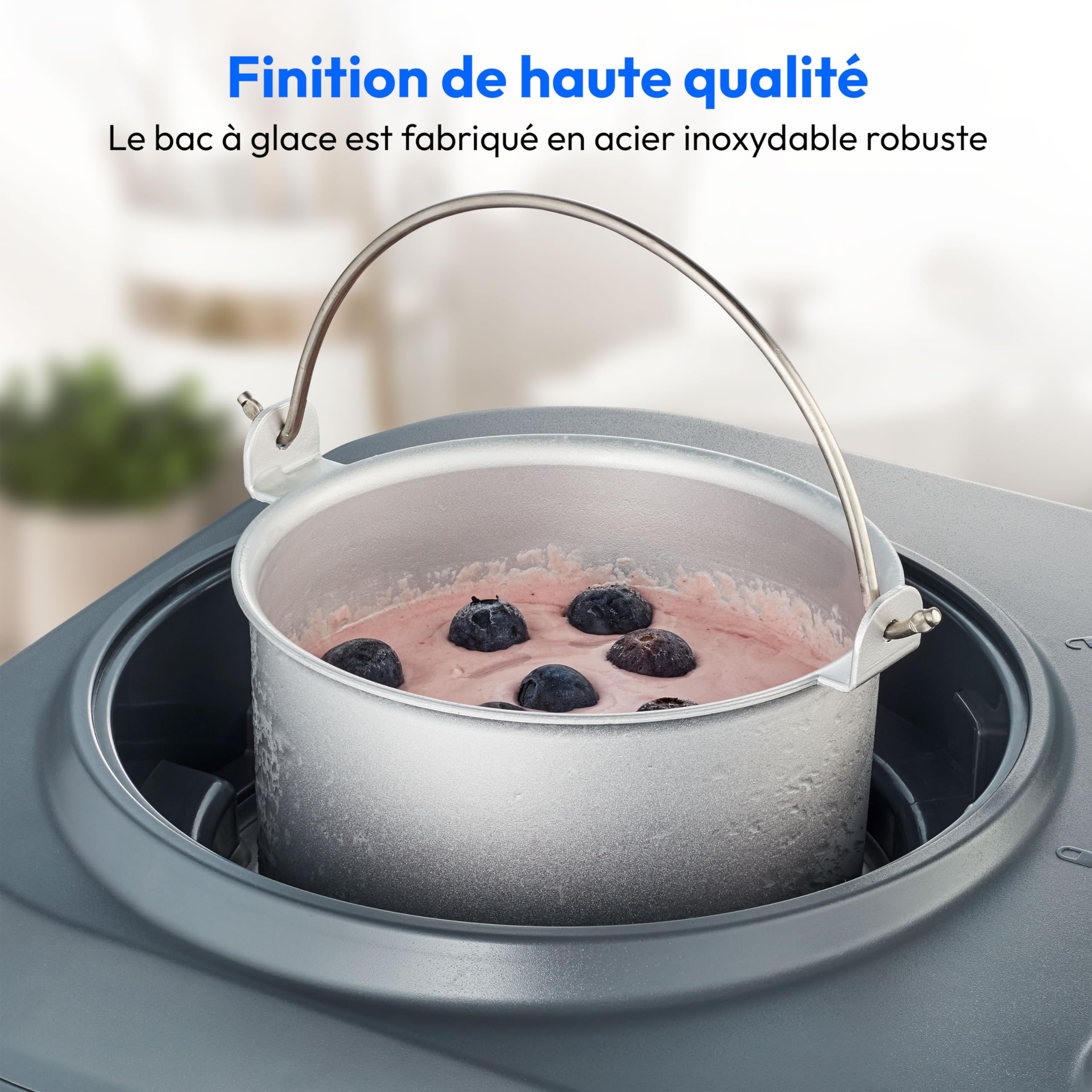 MEDION Sorbetière avec compresseur (Machine à glace auto-refroidissante, pour crème glacée, yaourt glacé & sorbet, 1 L, 100 W, récipient en aluminium, MD10169)
