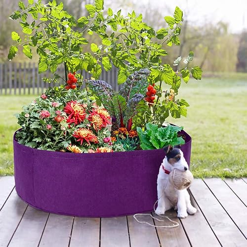 Miniatura 4 de Cama de jardín redonda elevada, bolsa de cultivo de plantas, maceta de tela de fieltro, maceta morada, maceta vegetal para hierbas, flores, plantas