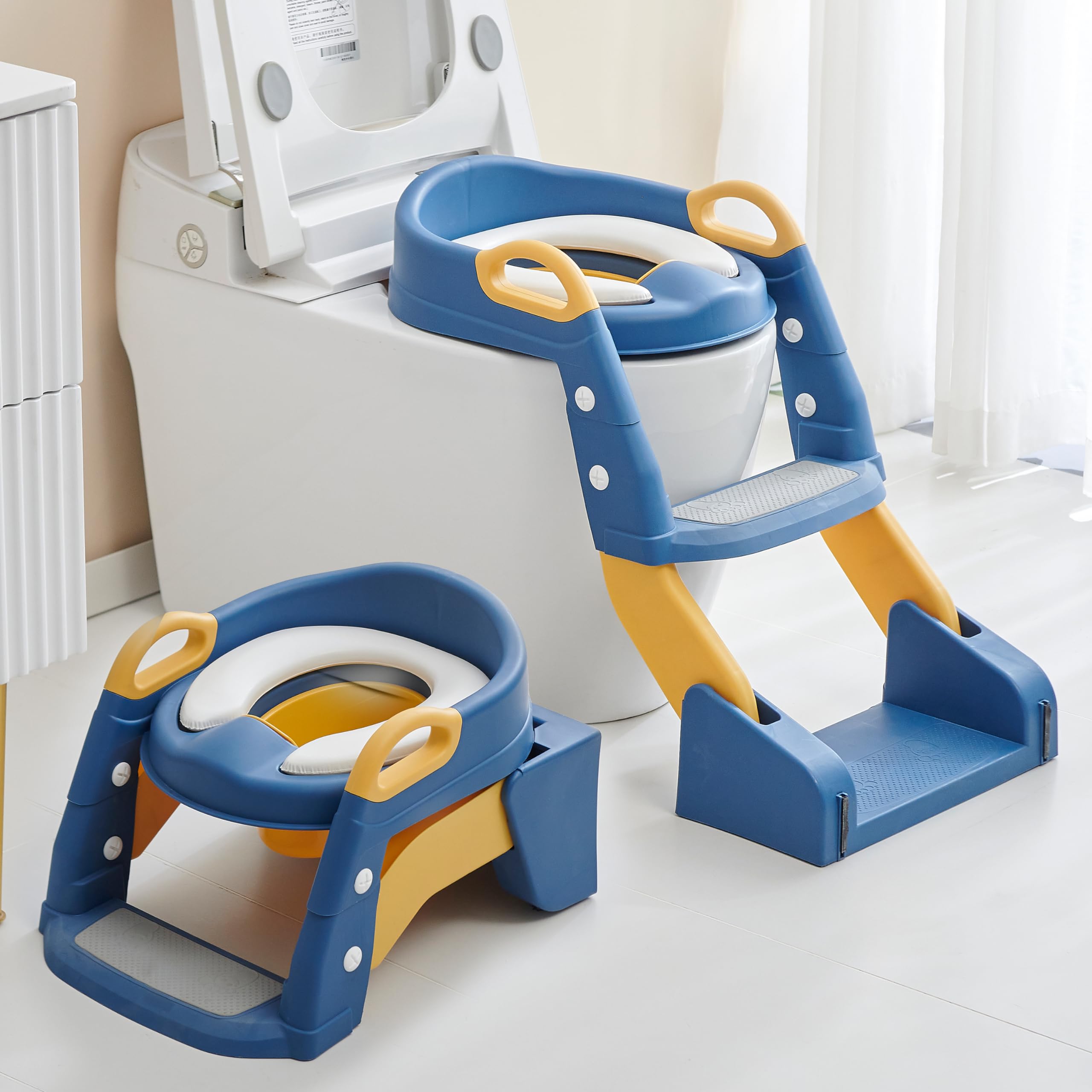Baybee Vega 3 In 1 Western Toilet Potty Seat For Kids,Baby Potty Training Seat Chair With Splash Guard,Handle,Ladder & Cushion Seat|Kids Toilet Seat|Potty Seat For 1-8 Years Child (Blue) - Plastic-picture-34