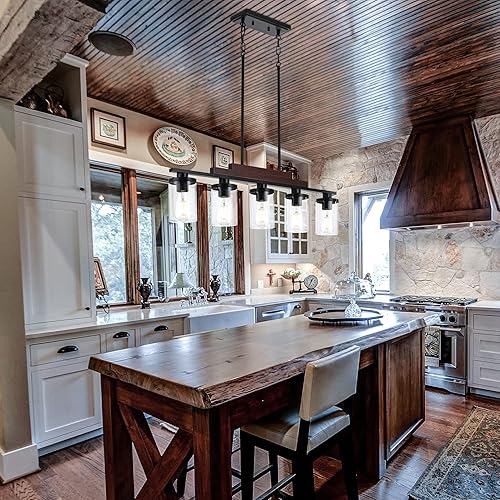 Miniatura 5 de Lámpara de comedor o candelabro sobre mesa, iluminación colgante de isla de cocina de 5 luces para candelabros lineales de granja, color negro mate,