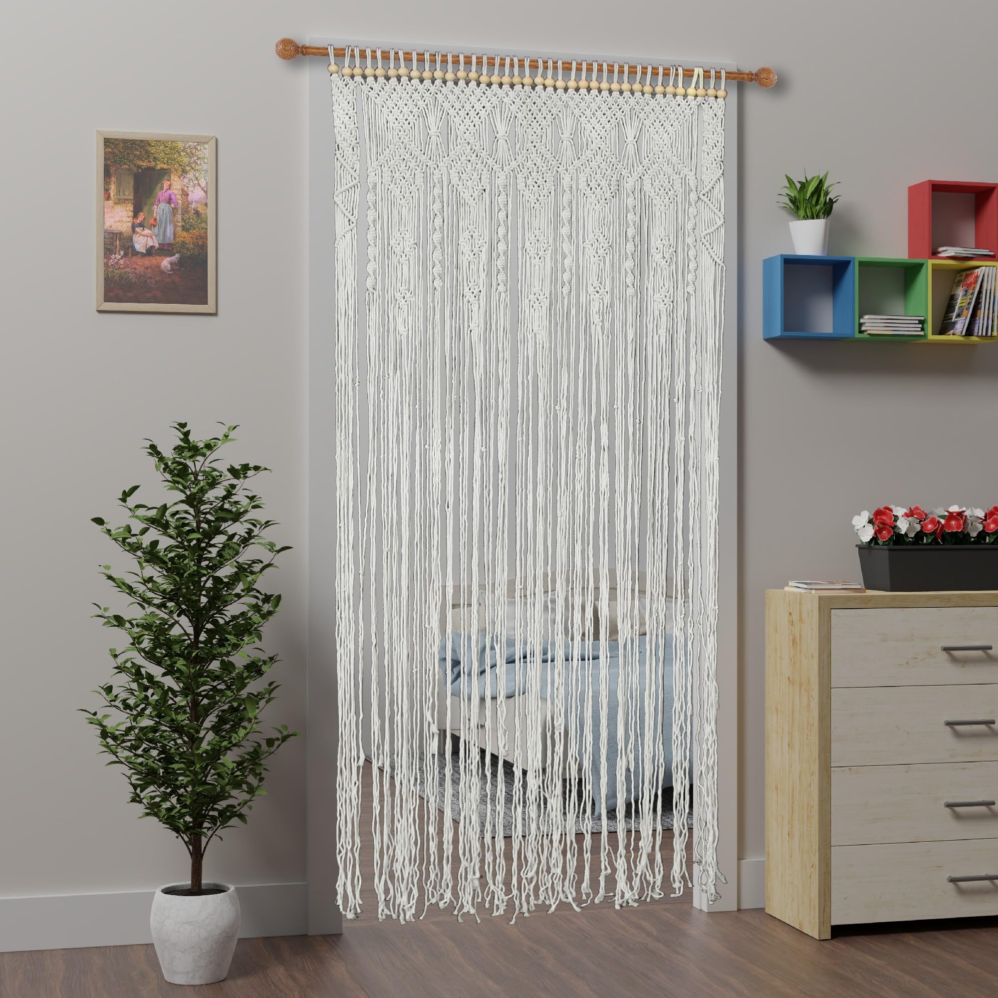 Tenda per porta in stile bohémien, fatta a mano, tenda anti-mosche per finestre, porte, schermi, nappe, tende divisorie a pannello (originale, 90 x 200 cm, fiore)