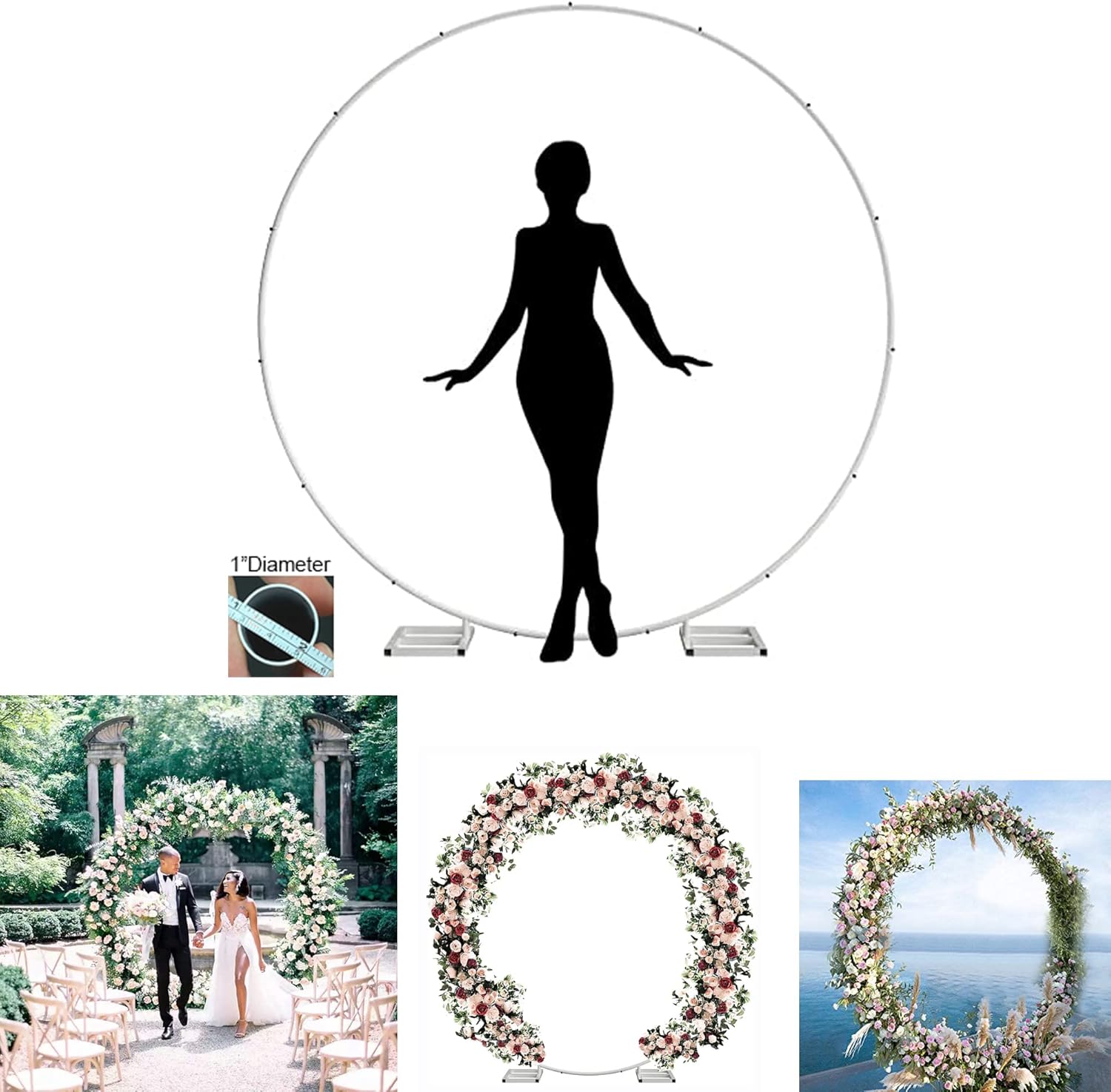 6.5FT Tall X 6.5FT Wide Metal Ring Arch for Outdoor Party Backdrop Decoration (with Ground Anchors, Screwdriver, and Instructions)