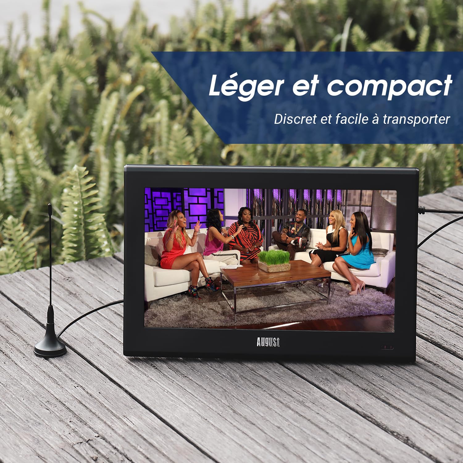 August DTA180 - Antenne TV Intérieur TNT HD - Puissante, Petite, Mini, Discrète, Portable, Base magnétique, Réception Optimale de la Télévision France Belgique Maison, Camping Car, Caravane - Noir