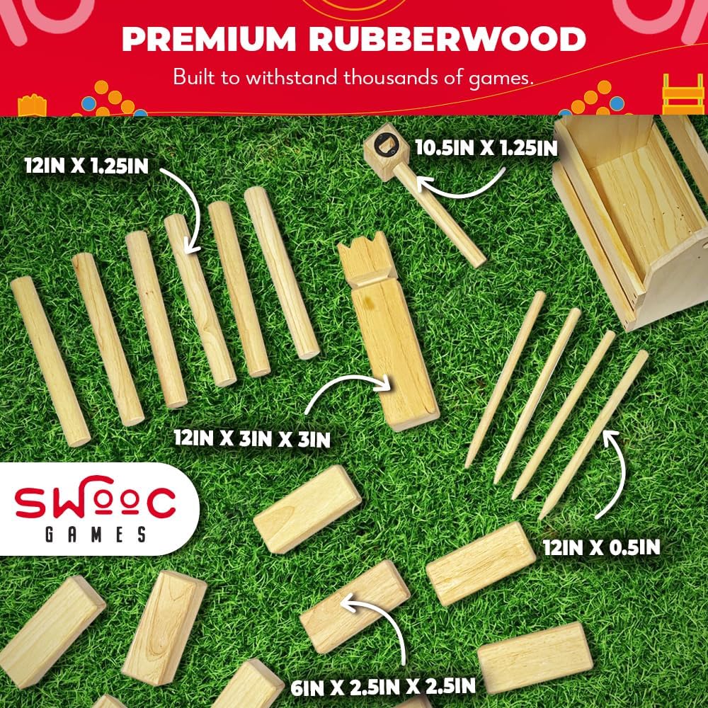 SWOOC Games - Kubb Yard Game Set - Premium Hardwood Viking Chess Set w/Wood Crate - for Adults & Kids - Backyard Size Kubb Game - for Kuub Tournaments with Friends - Viking Game - Kuube Outdoor Game