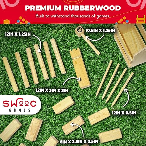 Miniatura 4 de SWOOC Games - Juego de Kubb Yard - Juego de ajedrez vikingo de madera dura premium con caja de madera - para adultos y niños - Juego de Kubb tamaño