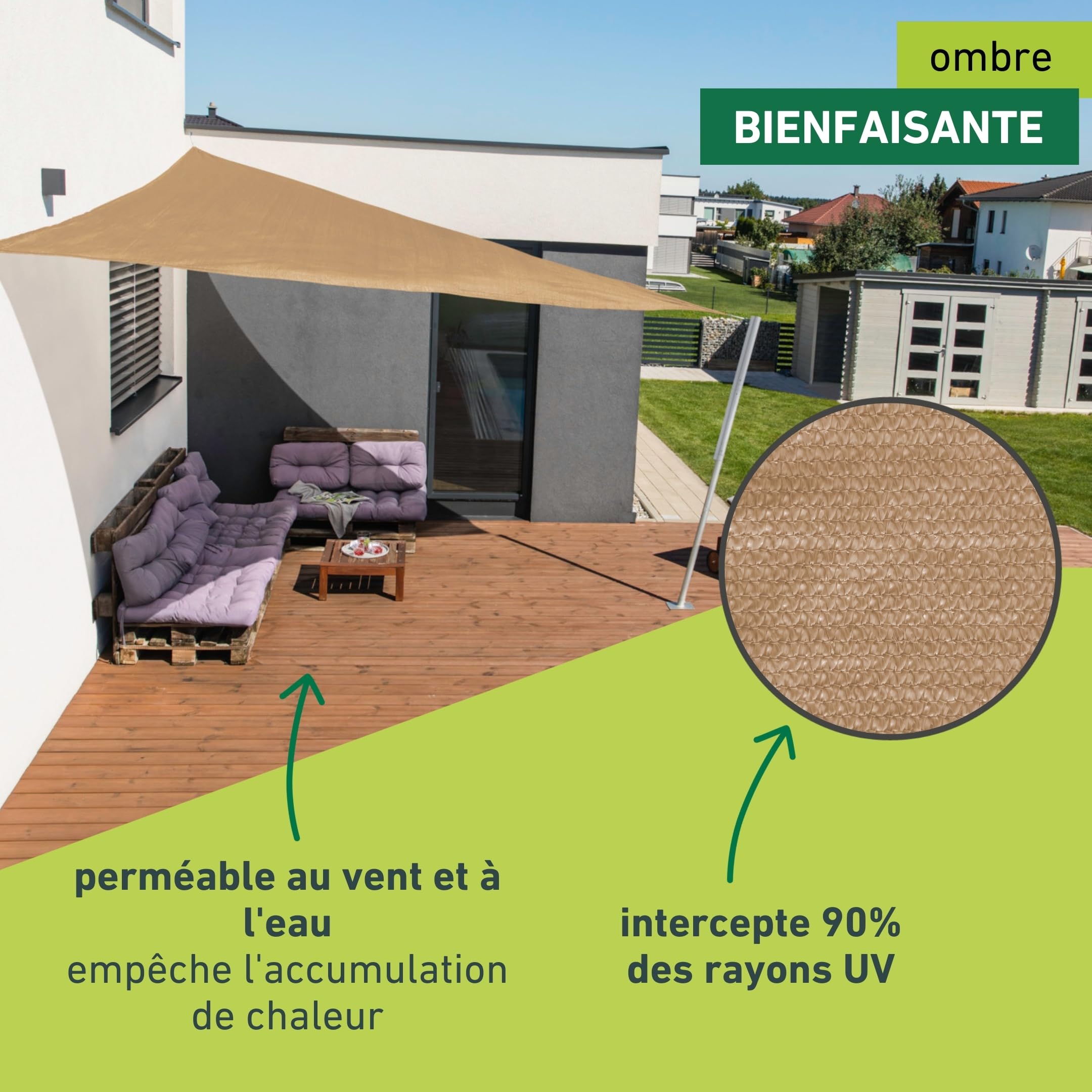 Windhager Capri 10751 Voile d'ombrage Triangulaire 4 x 4 m (égalise) Protection Solaire pour Jardin et terrasse Anches résistantes aux UV et aux intempéries