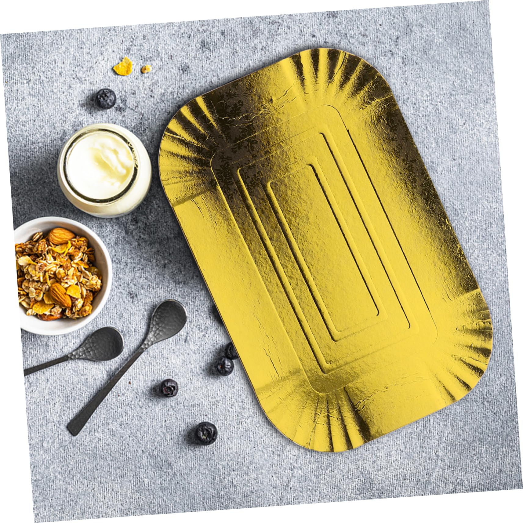 10 Platos Desechables de Papel Aluminio Dorado Diseño Liso, Bandeja Desechable para Banquetes y Hoteles, Material Resistente y Elegante