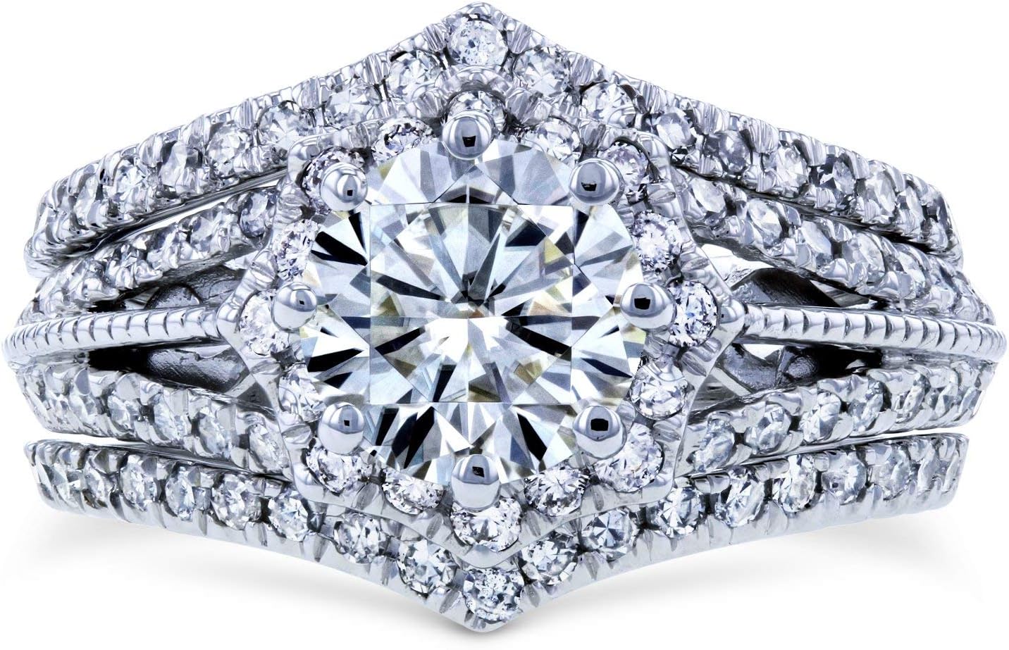 Kobelli Antique Style Moissanite Star Halo Bridal Set 1 5/8 CTW 14k White Gold (3 Piece Set), Size 8, White Gold