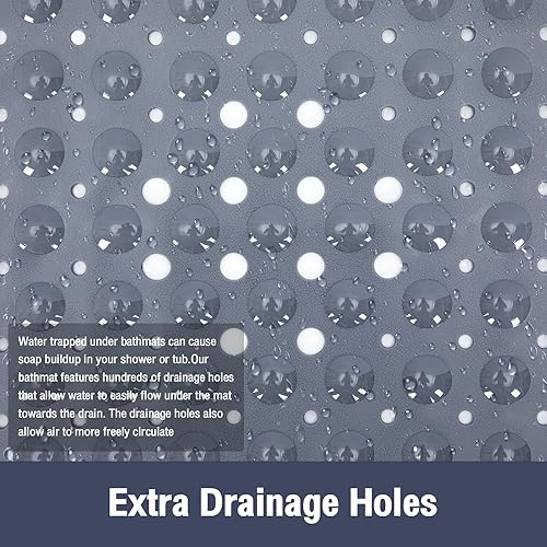 Miniatura 7 de Tapete extra largo para bañera color gris, antideslizante, suave, para bañera de 40 x 16 pulgadas, tamaño matrimonial, tapete para bañera y ducha
