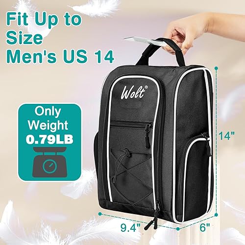 Miniatura 21 de Wolt Bolsa para zapatos de golf - Bolsas de transporte para zapatos deportivos y de viaje con ventilación y doble bolsillo exterior para accesorios