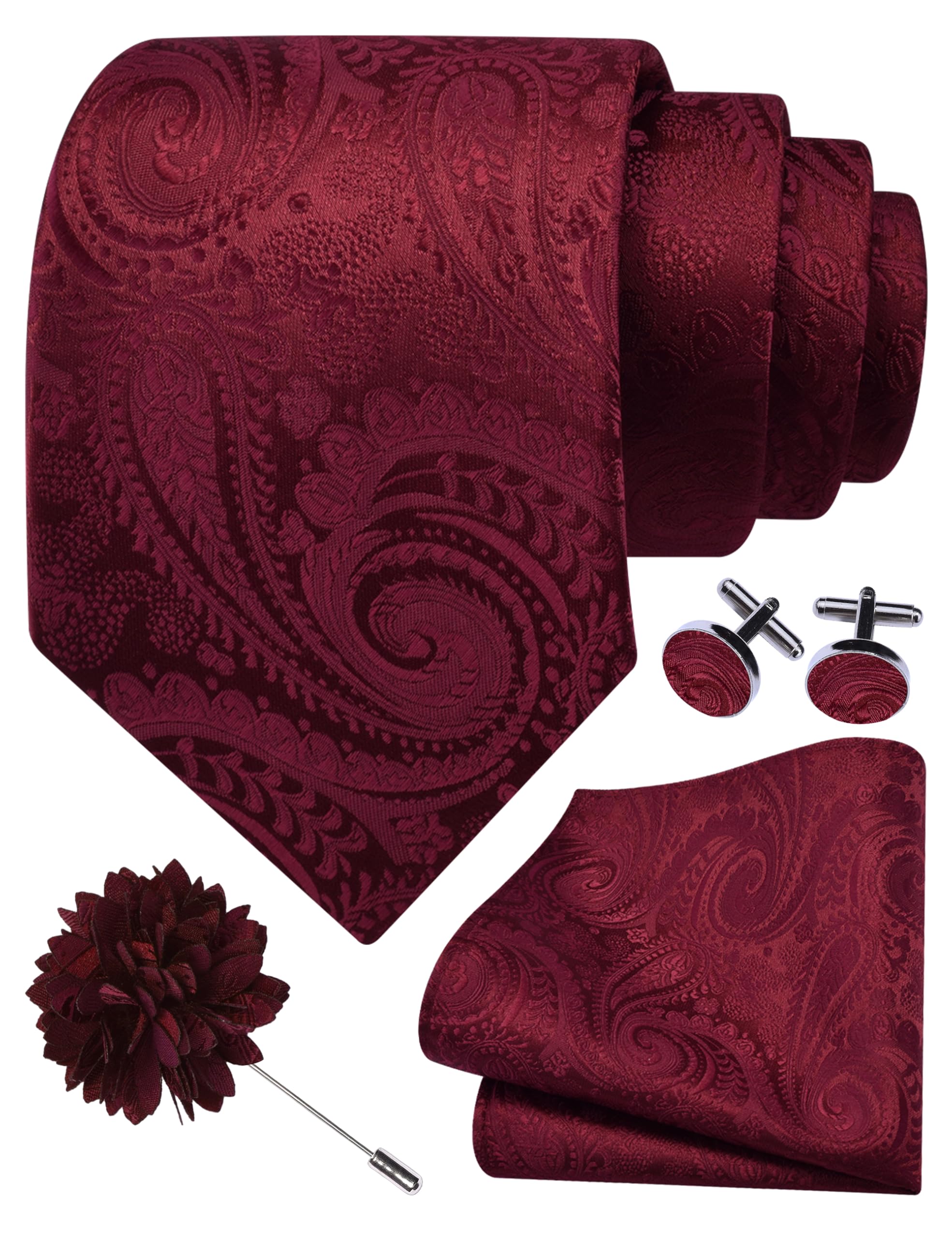 gusleson 3.15"(8cm) Paisley Tie for Men With Lapel Pin Necktie Hankerchief Cufflinks Set-picture-23