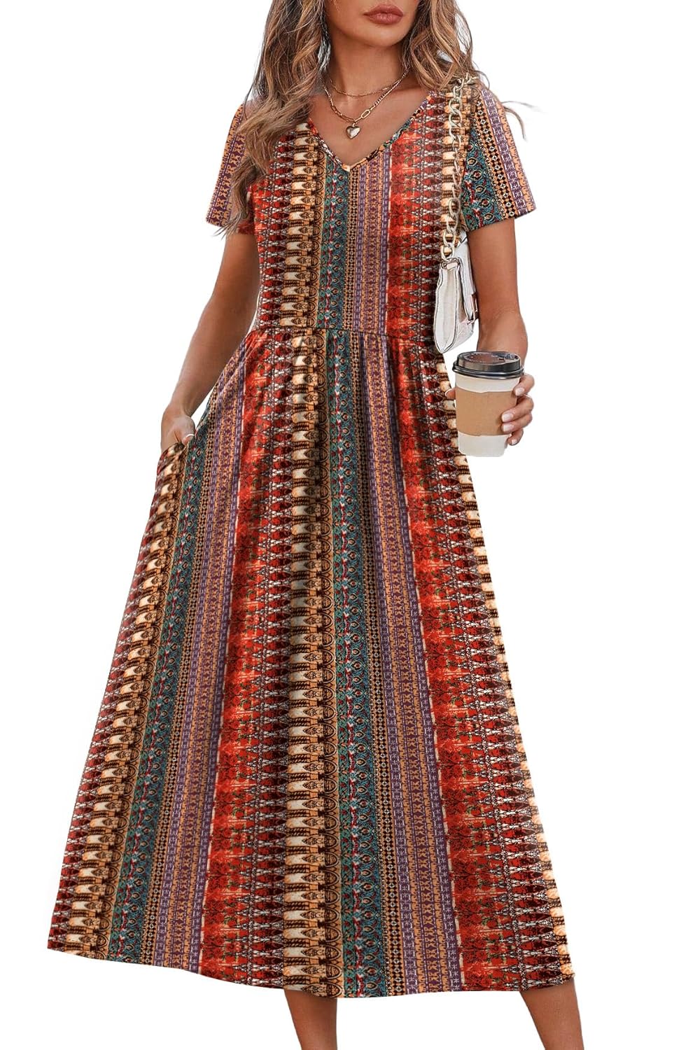 OFEEFAN Women's Flowy Summer Midi Dress with Pockets – Casual Beach Sundress S-2XL - Image 8