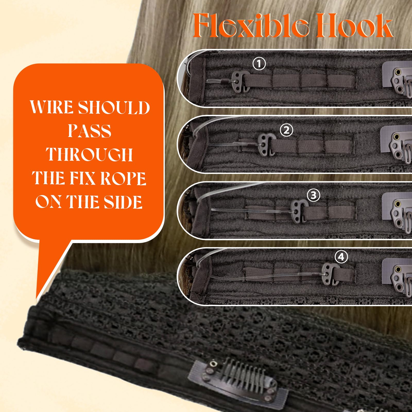Sunny Hair Wire Hair Extensions for Women 16inch Straight Fish Line Human Hair Extensions Invisible Wire Extensions Easy to Apply Cool Brown Ombre Light Brown Balayage Blonde 85g — view 4