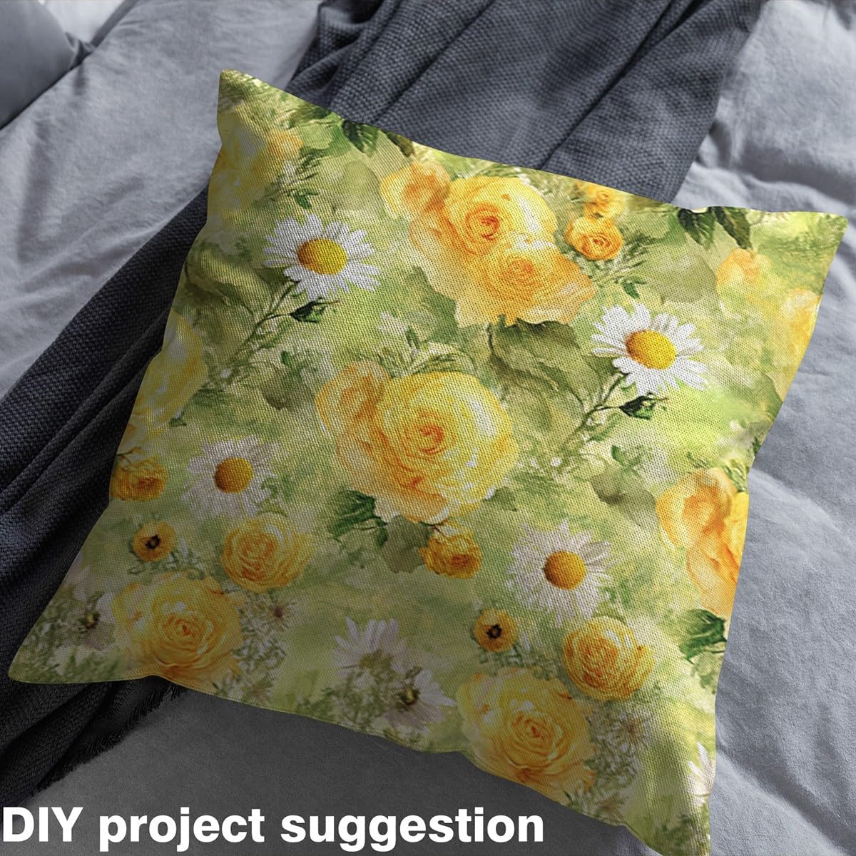 Daisy Flower Fabric by The Yard for Chairs Watercolor Yellow White Floral Oil Painting Style Upholstery Fabric for Arts DIY Hippie Graffiti Geometric Lines Decor Waterproof Outdoor Fabric,2 Yards