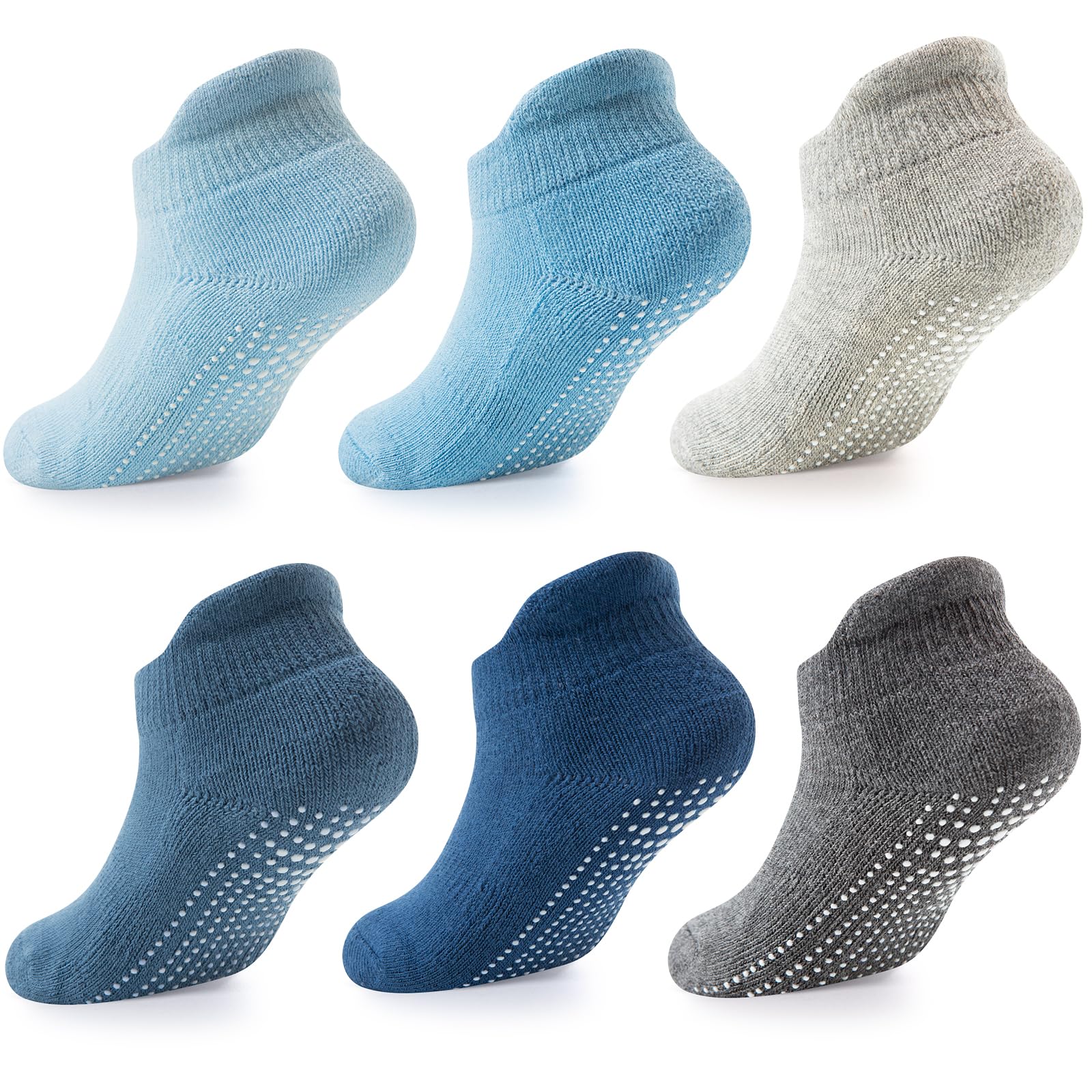 Grip Ankle Socks - 6 Pairs - Baby Toddler Infant Newborn Kids Boys Girls Non Slip/Anti Skid