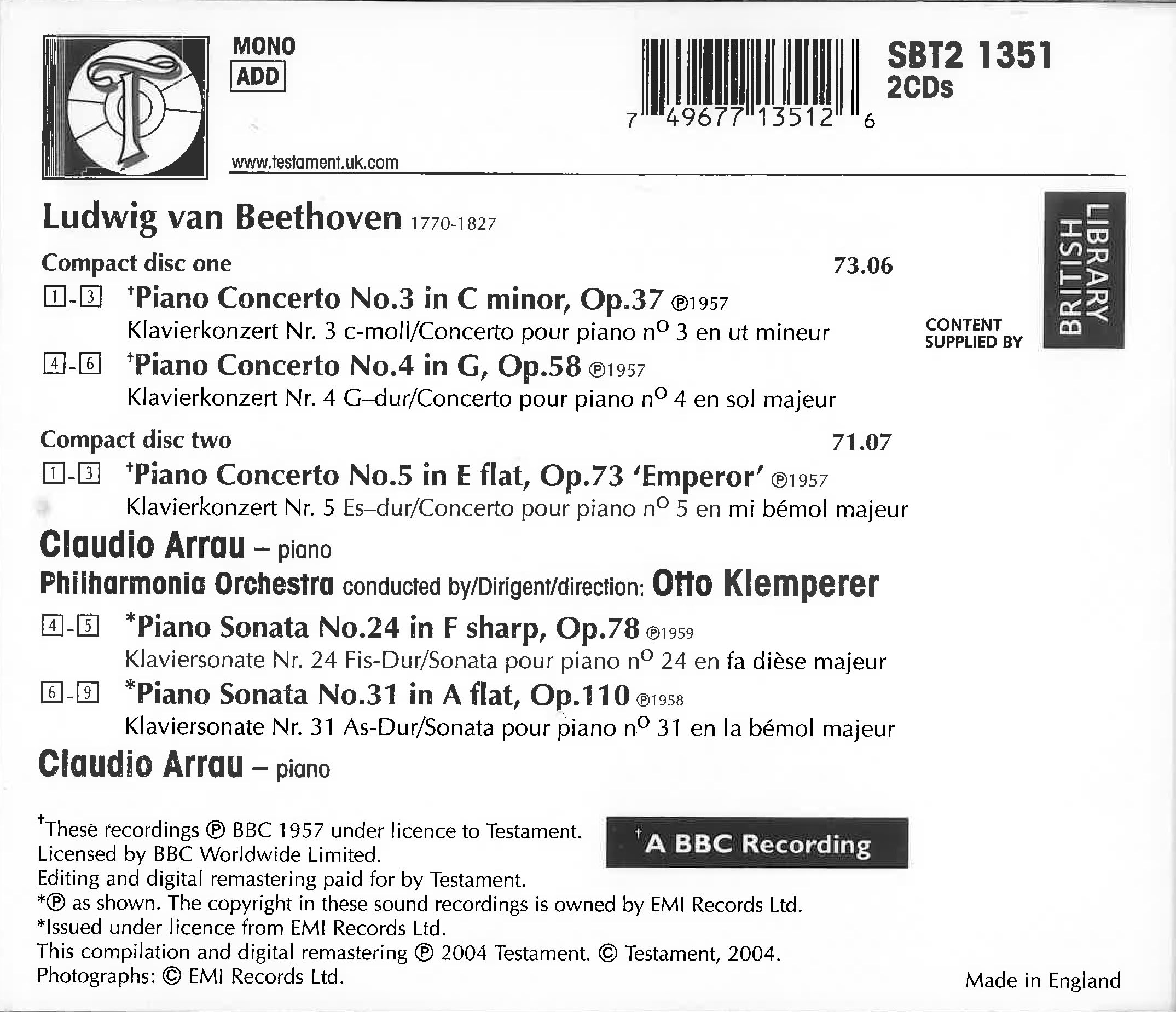 Piano Concertos Nos. 3 4 & 5 Piano Sonatas Nos. 24