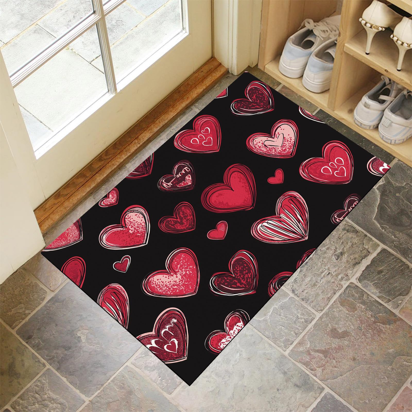 Tapis de porte extérieur rouge abstrait pour sublimer votre entrée de maison
