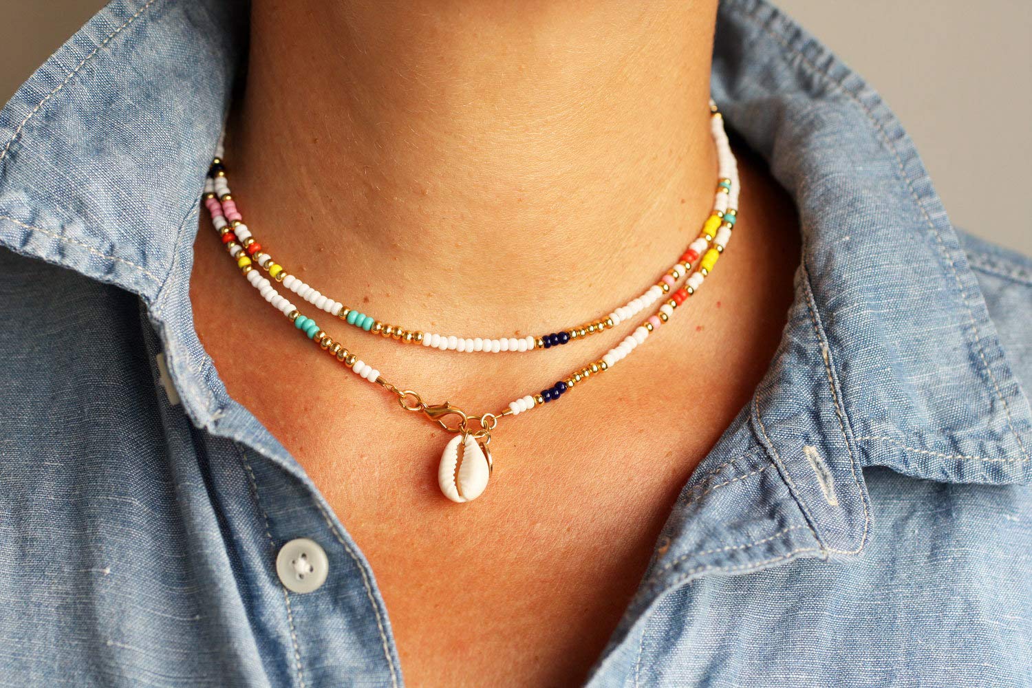 Single Shell Seed Bead Necklace 