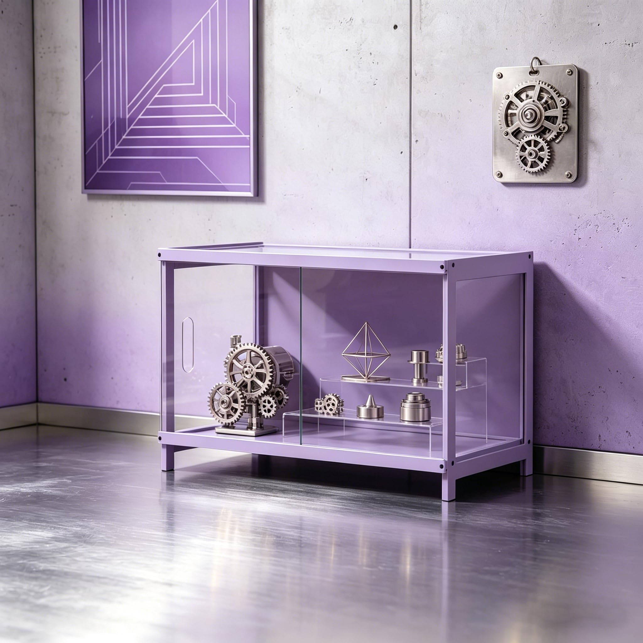 Vetrinette trasparenti con protezione antipolvere, struttura robusta a ripiani multipli, perfette per collezioni, accessori gaming e arredamento moderno domestico(viola, a un piano, 60 x 33 x 40 cm)