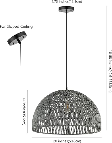 Miniatura 4 de JONATHAN Y JYL6504D Campana - Colgante de ratán tejido moderno de 20 pulgadas, 1 luz, estilo bohemio, moderno, de hierro, LED, estilo granja,