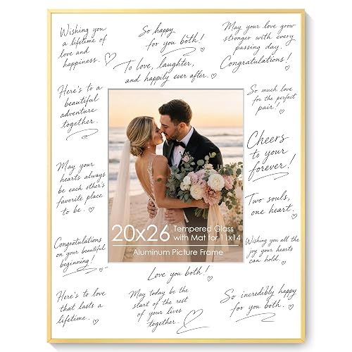 Signature Picture Frame 20x26, Aluminum Signable Frame with Glass, Gold