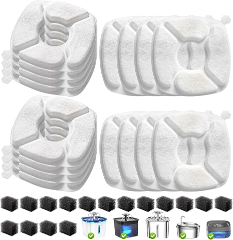 32 Pcs Cat Water Fountain Replacement Filters-16 Pack Cat...
