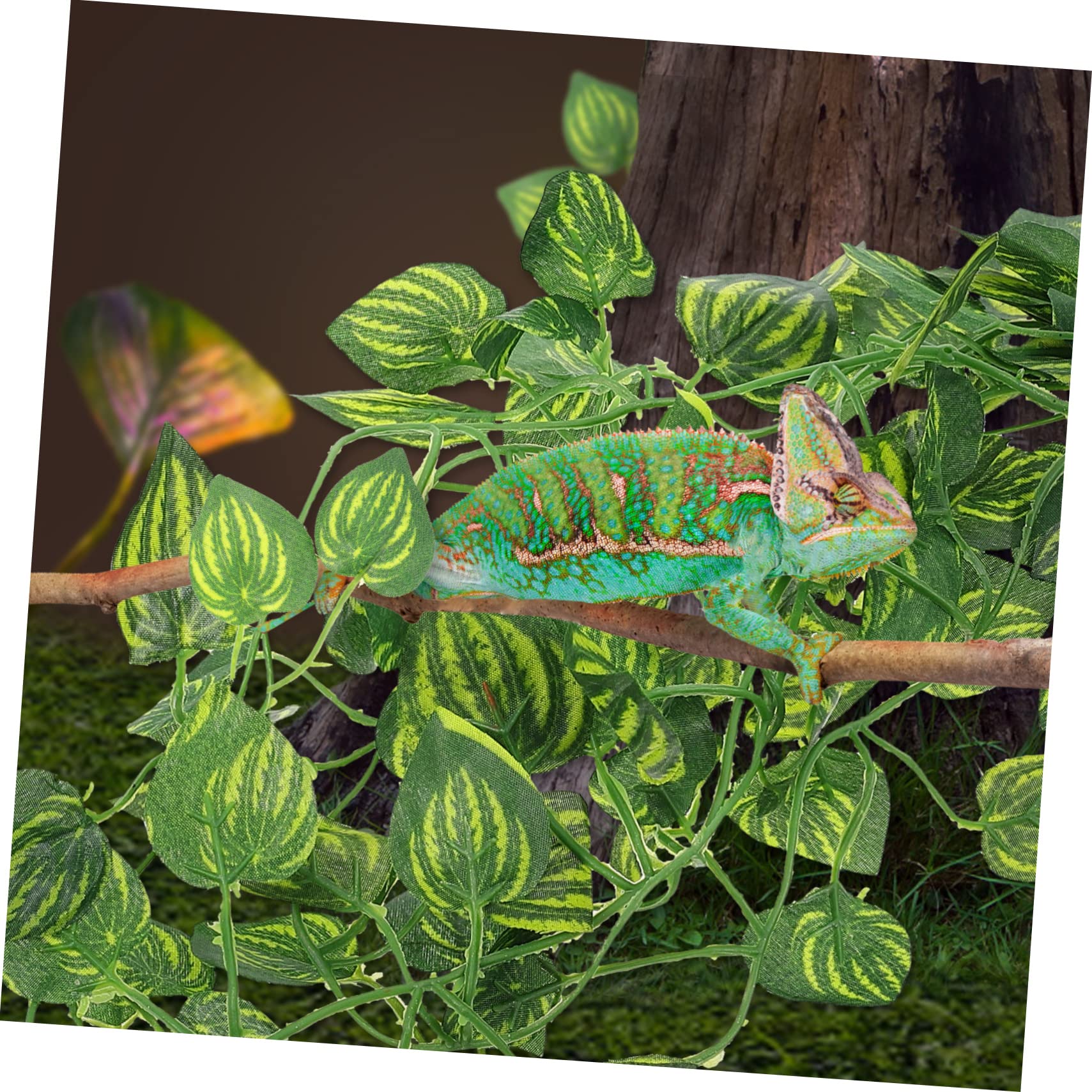 Garneck Imitated Vine Decor for Lizards and Geckos Terrarium Accessory for Reptile Cage Decoration Safe Material for Pets Looking Leaves