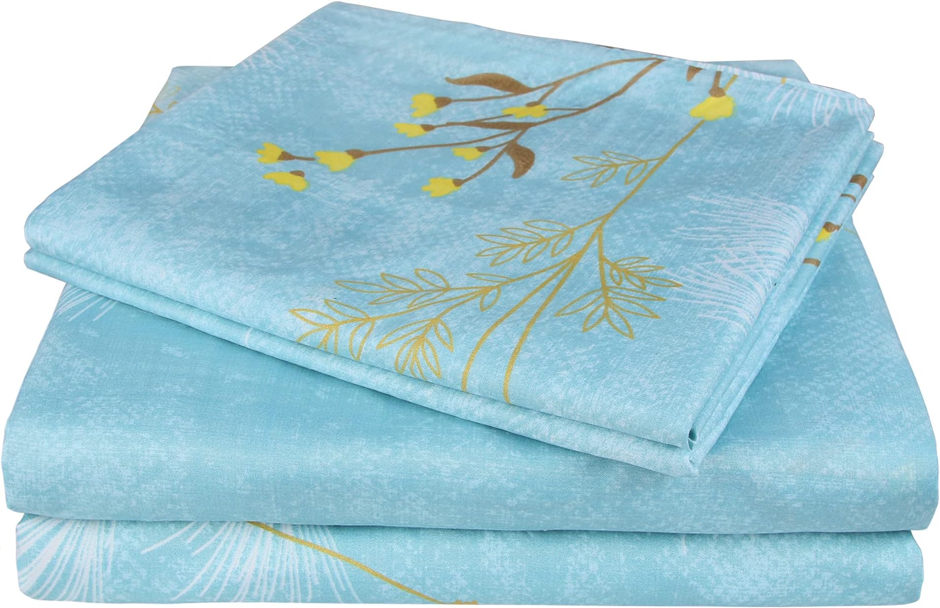 JSDFloral Sheet Set King Printed Bed Sheets, 4 Piece Brushed Microfiber Sheets Deep Pocket, Ultra Soft Hotel Quality Bedding Sheets, Blue