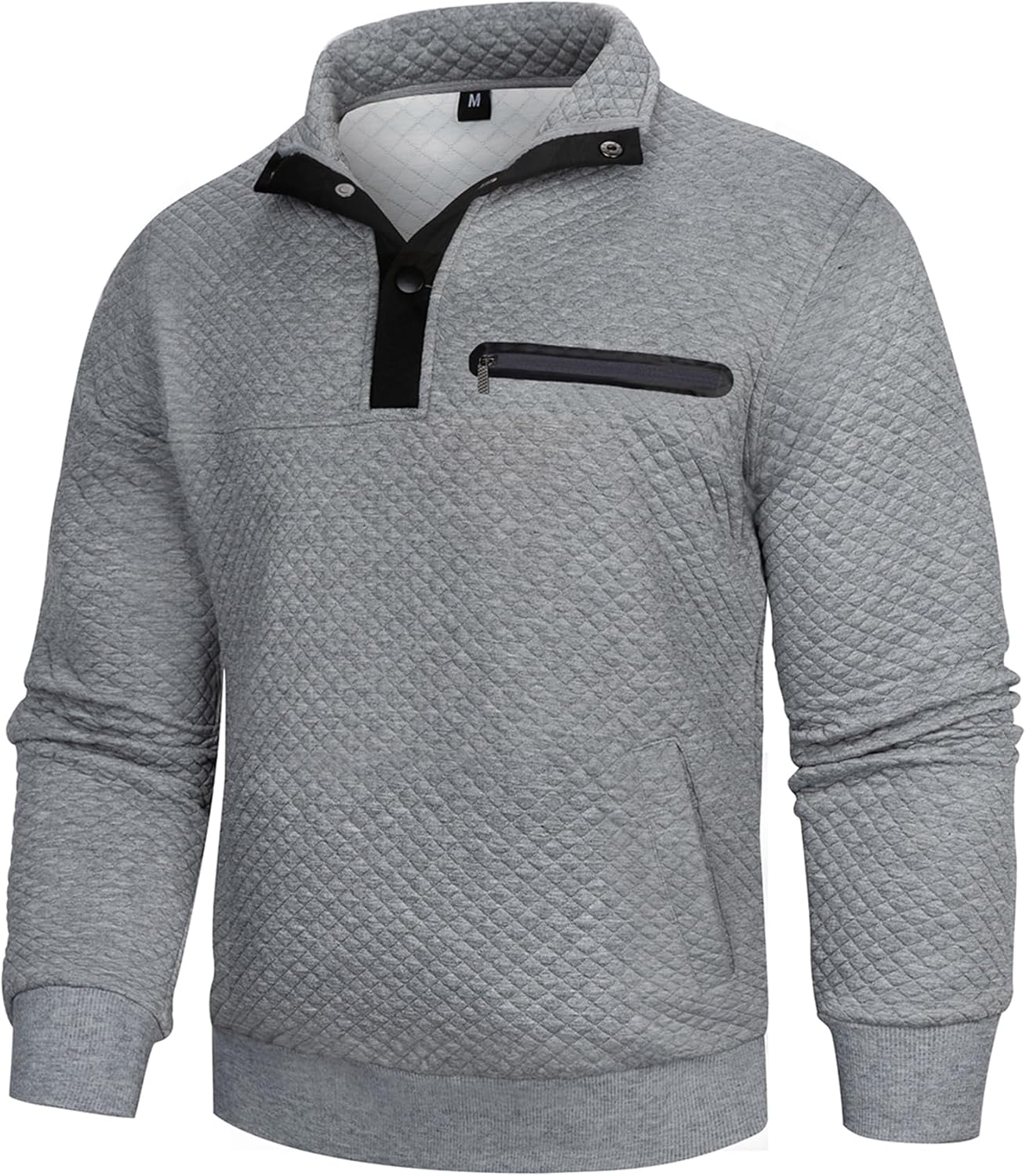 Mens Sweatshirts Solid Color Casual Long Sleeve Pullover Sweatshirt Winter Warm Stand Collar Button Top with Pockets