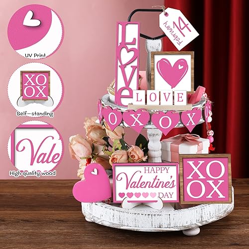 Miniatura 3 de Juego de decoración de bandeja escalonada para el día de San Valentín letrero de madera de corazón de San Valentín decoración rústica de granja