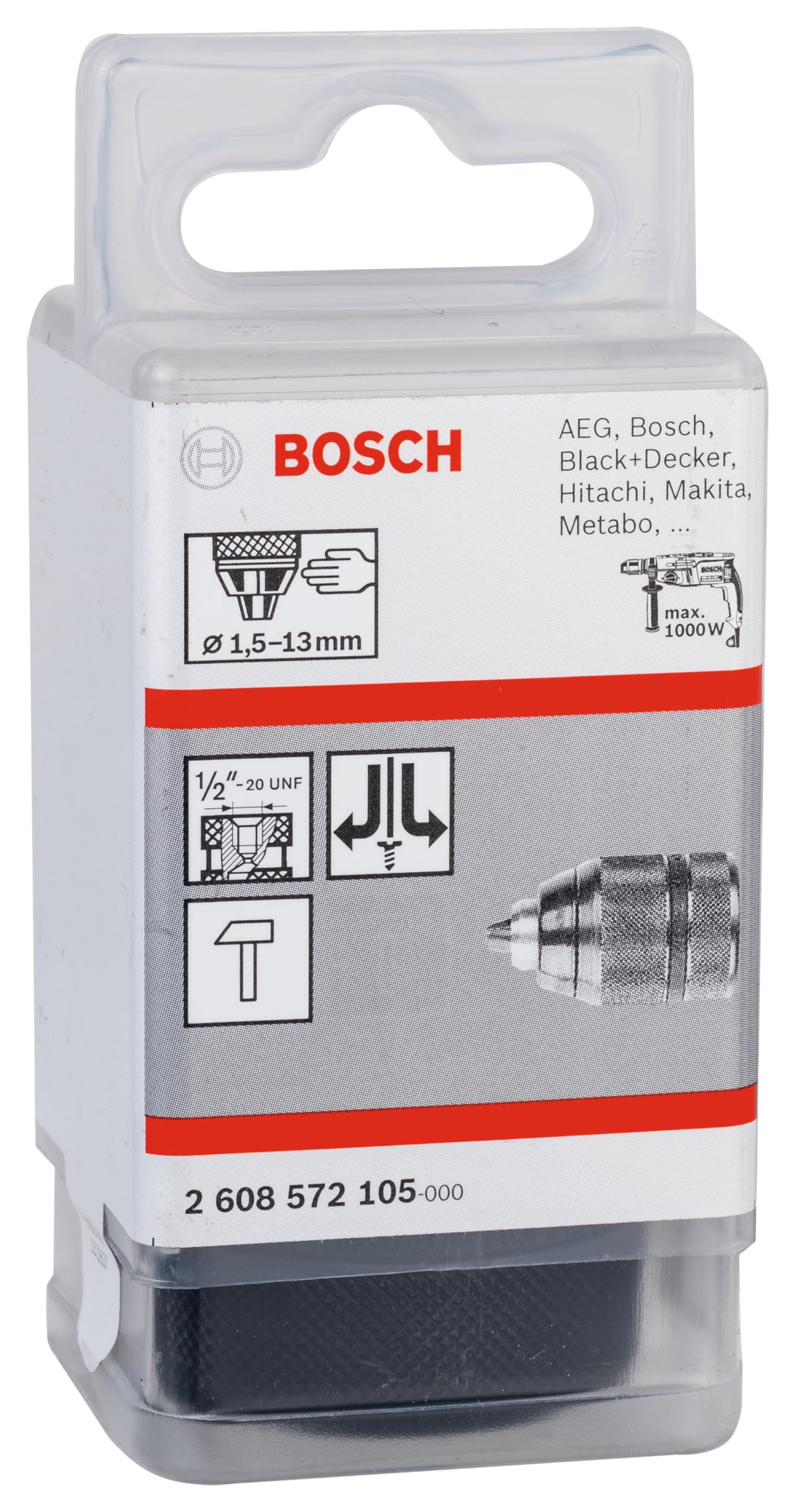 Bosch Accessories 2608572105 Mandrin automatique jusqu'à 13 mm 1,5 - 13 mm, 1/2" - 20 Noir/Argent