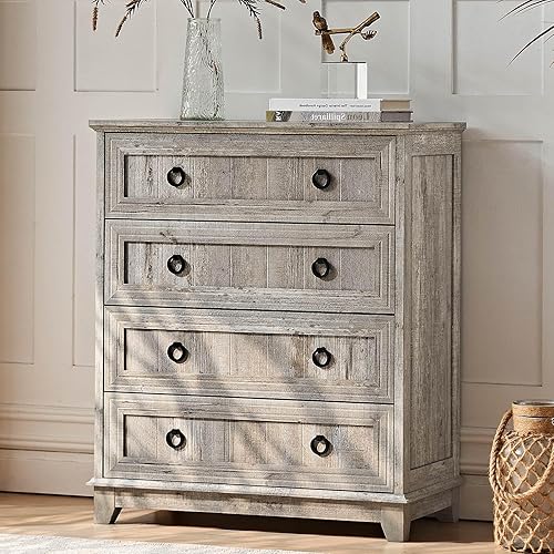 Miniatura 20 de Cómoda rústica de 5 cajones para dormitorio, cómoda pequeña de 33.2 pulgadas de alto y cómoda, cómoda de madera rústica con mango de metal, Conjunto