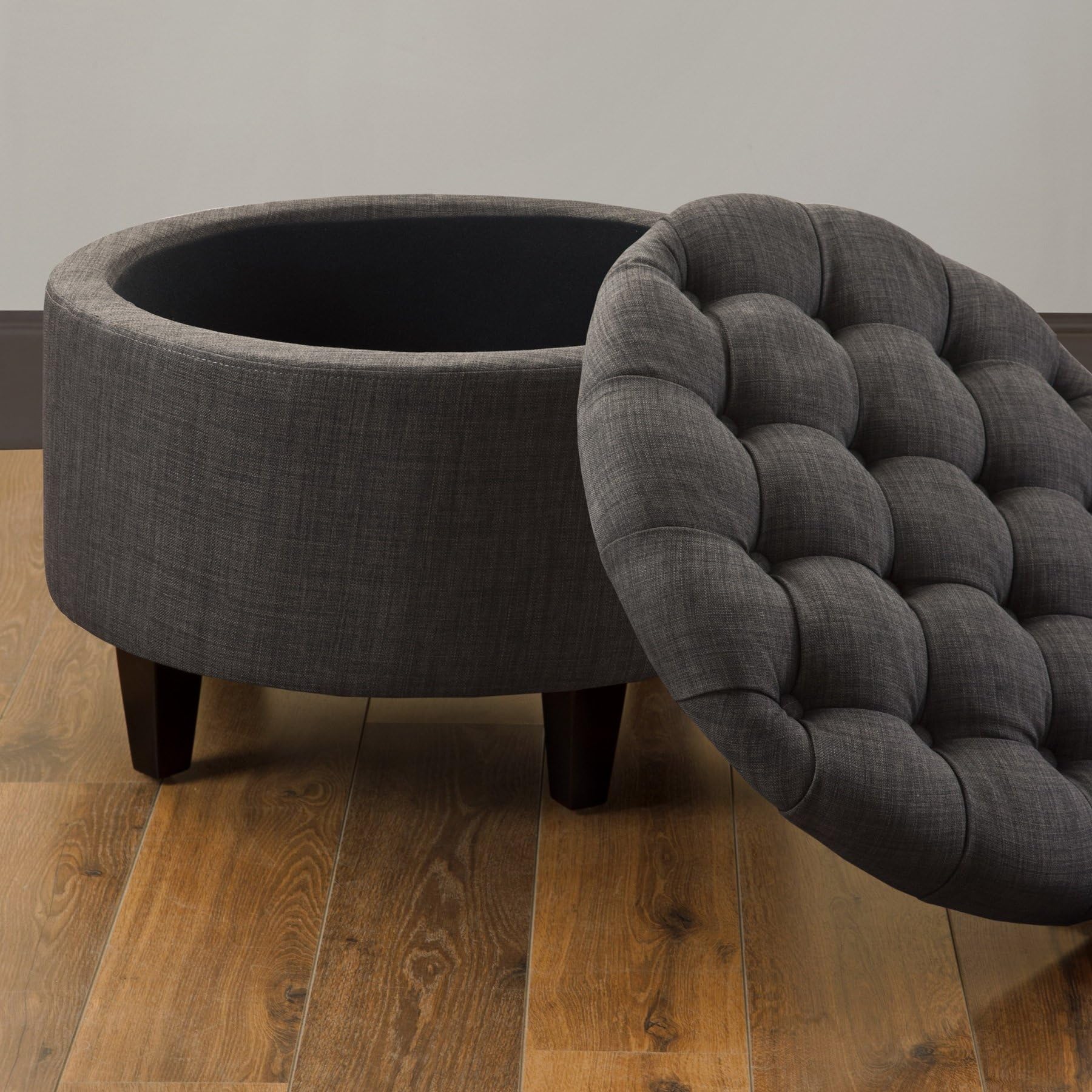 Storage Cocktail Ottoman Footstool Padded Seating Chair Coffee Table Espresso Wood Finish