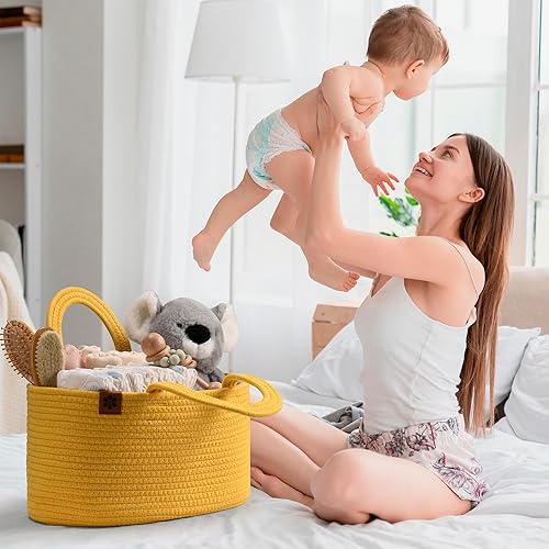 Miniatura 3 de PeraBella Organizador de pañales de bebé para cambiador, cesta de pañales de cuerda de algodón para niños, organizador de pañales de guardería,
